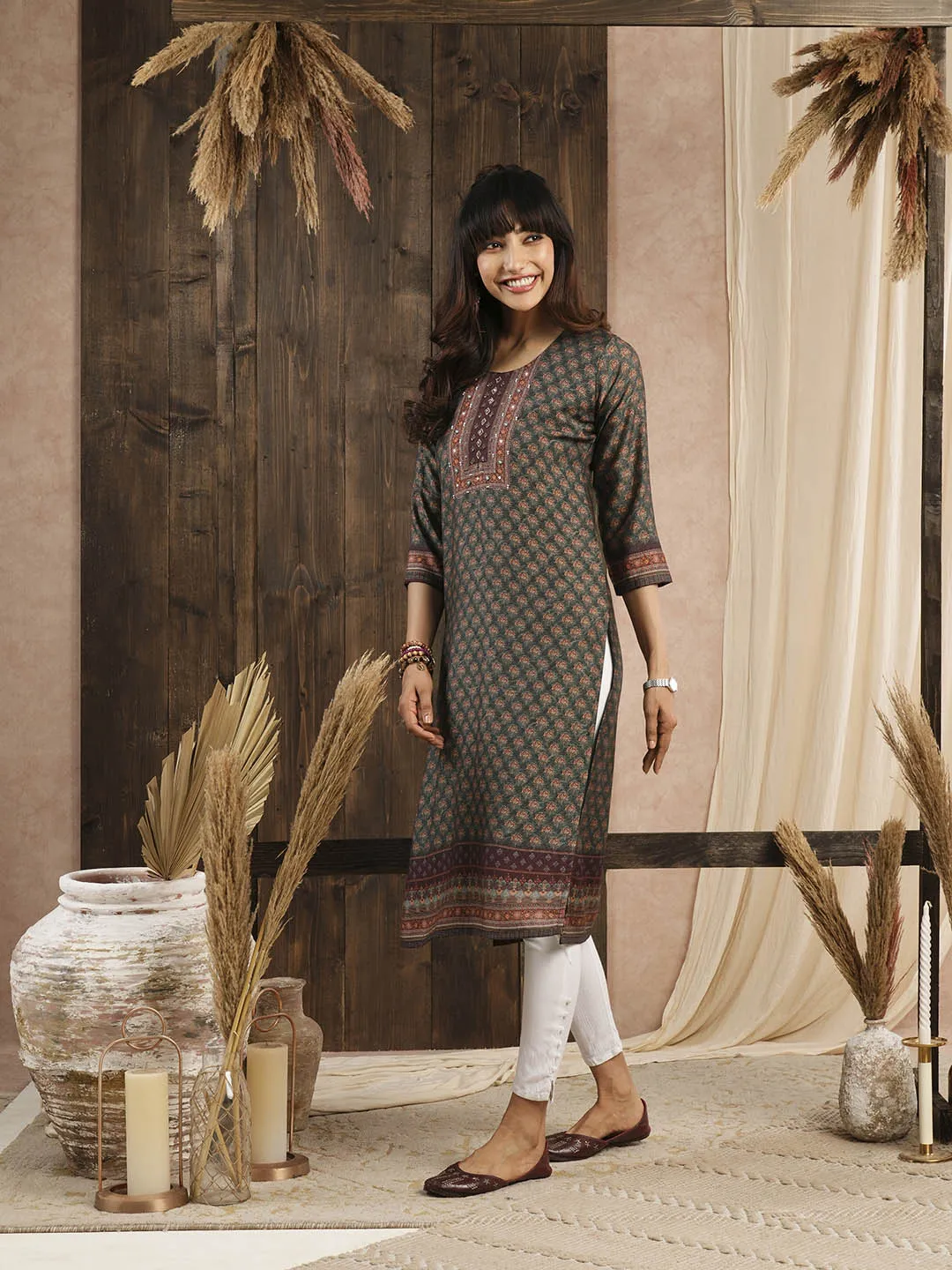 Buy Green Muslin Kurta for Women's Casual Wear Online - Zola