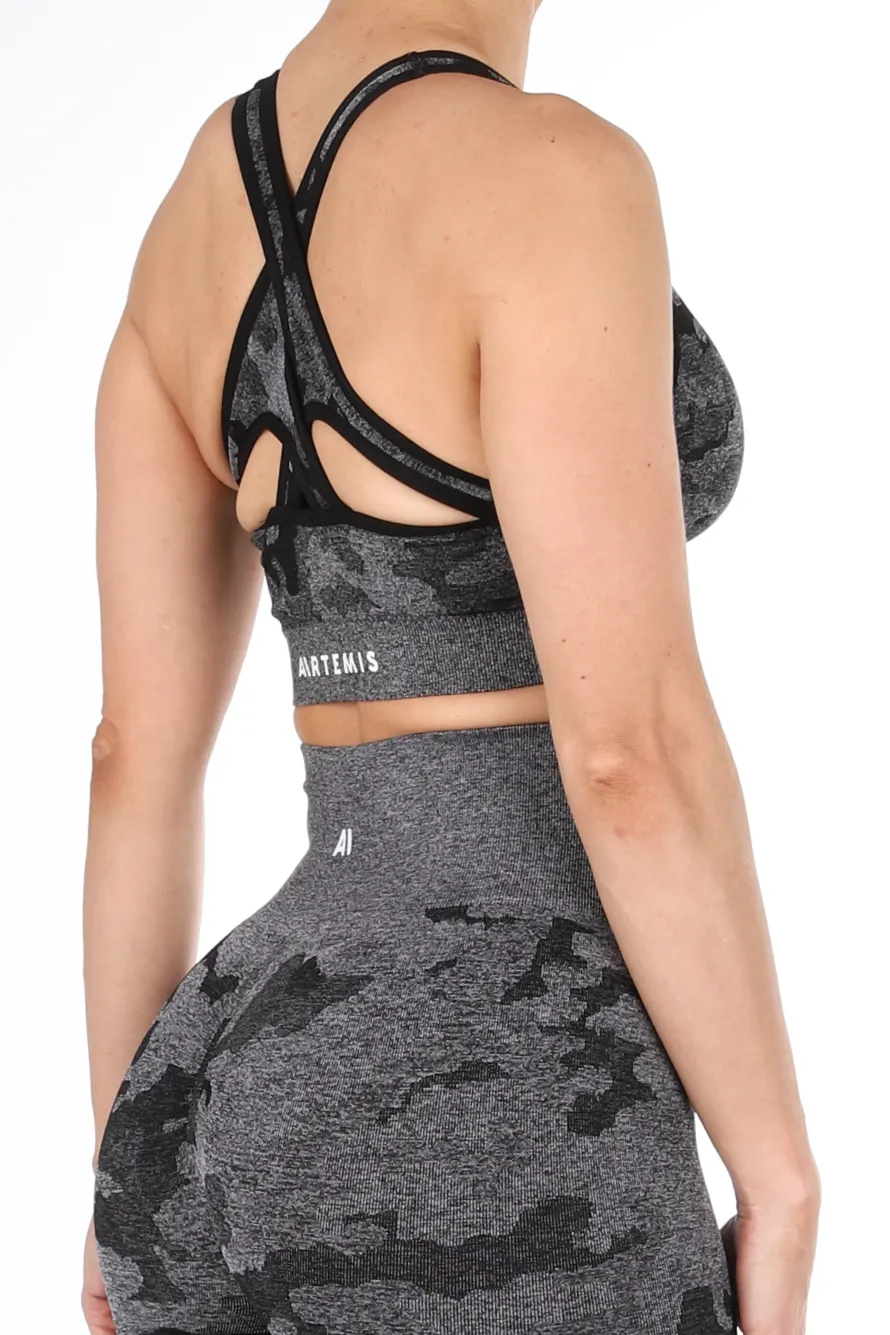 Camden Camo Sports Bra Charcoal