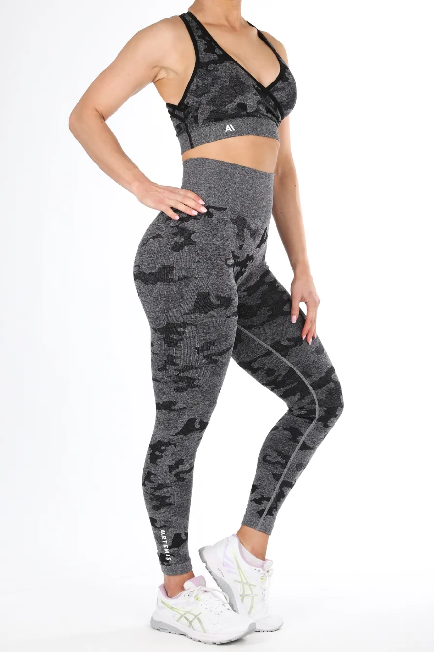 Camden Camo Sports Bra Charcoal