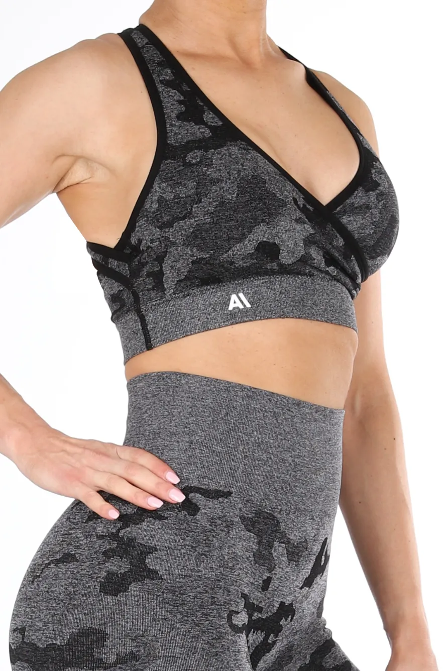 Camden Camo Sports Bra Charcoal