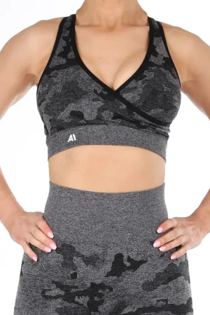 Camden Camo Sports Bra Charcoal