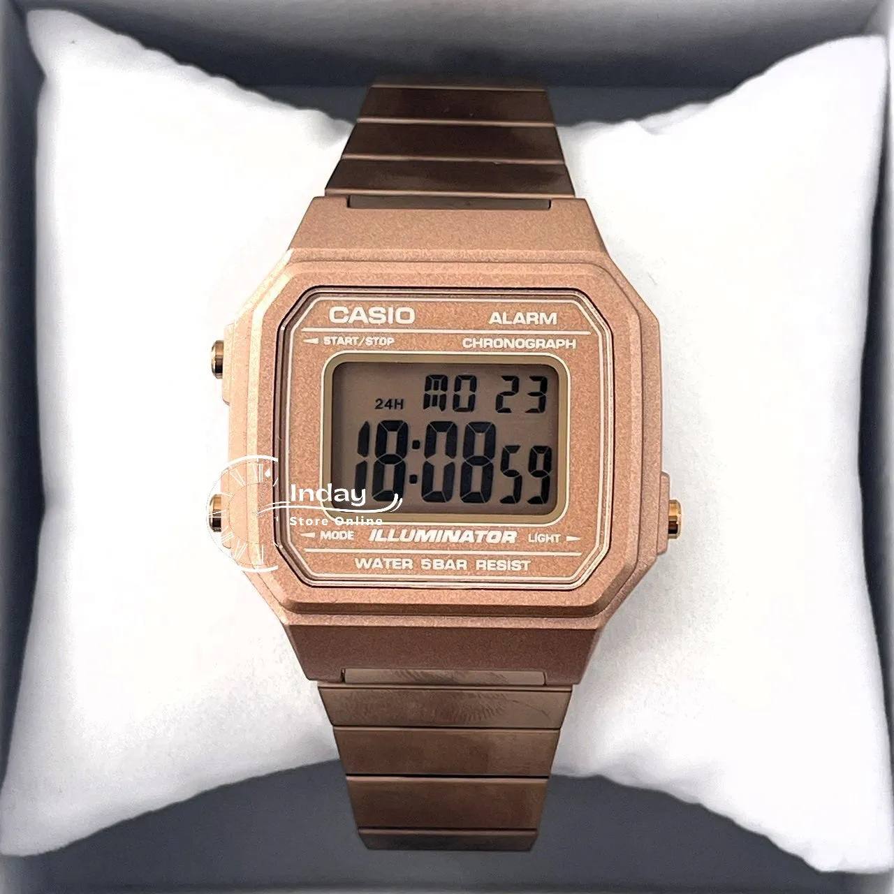 Casio Vintage Unisex Watch B650WC-5A Rose Gold Plated Stainless Steel Strap Self-adjustable Band