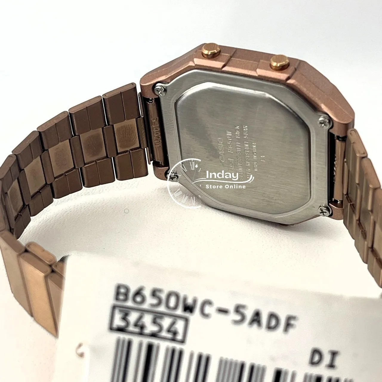 Casio Vintage Unisex Watch B650WC-5A Rose Gold Plated Stainless Steel Strap Self-adjustable Band