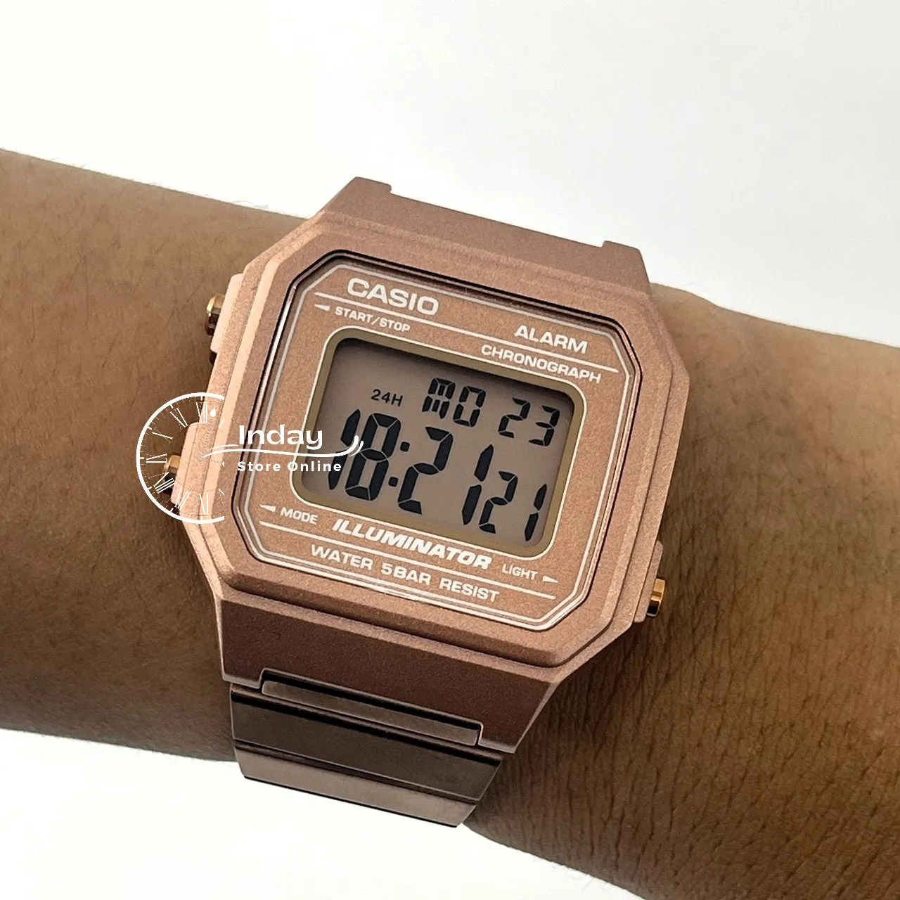 Casio Vintage Unisex Watch B650WC-5A Rose Gold Plated Stainless Steel Strap Self-adjustable Band