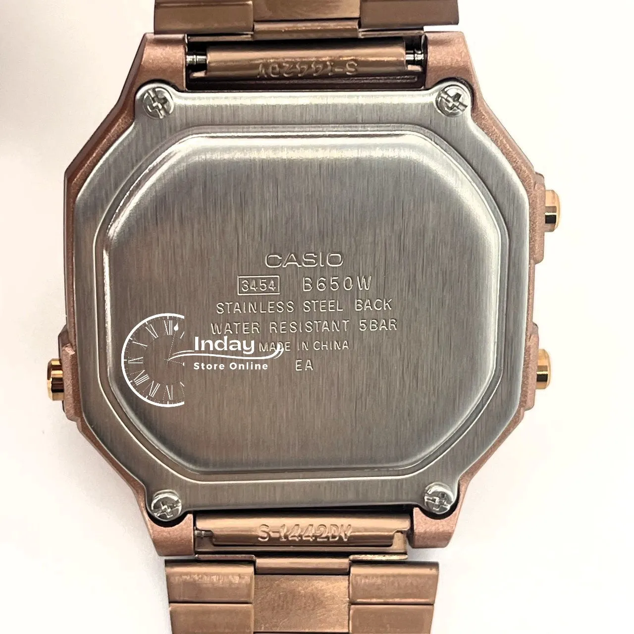 Casio Vintage Unisex Watch B650WC-5A Rose Gold Plated Stainless Steel Strap Self-adjustable Band