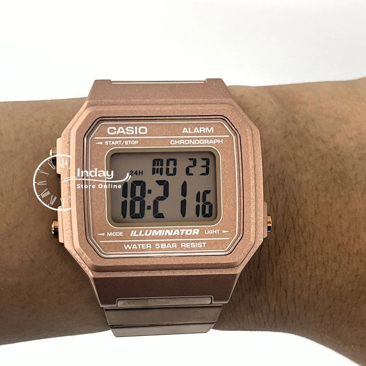 Casio Vintage Unisex Watch B650WC-5A Rose Gold Plated Stainless Steel Strap Self-adjustable Band