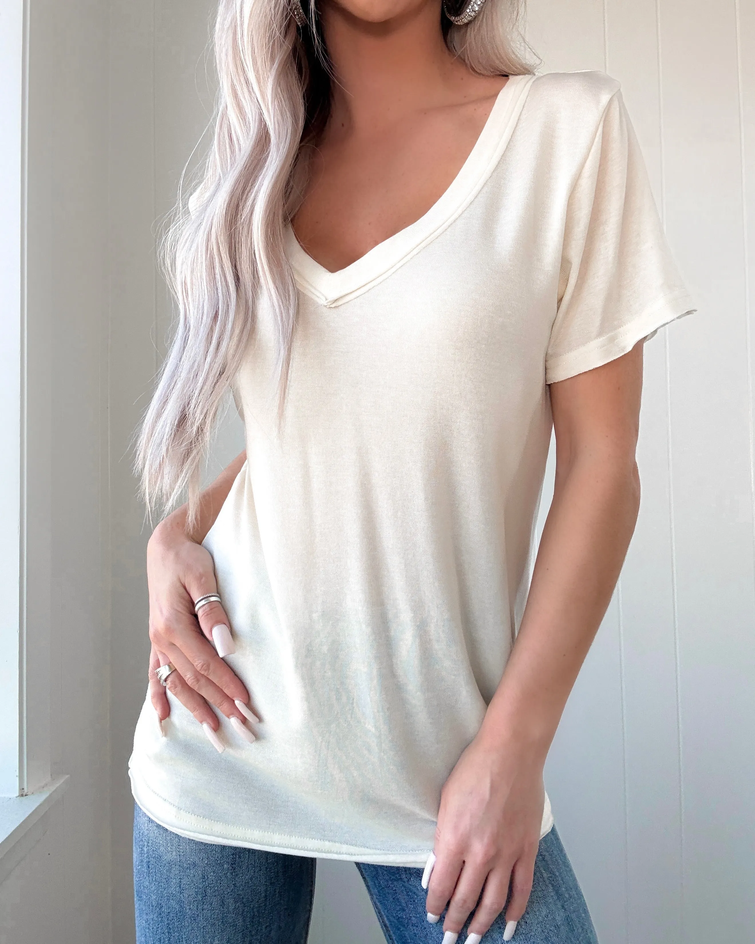 Casual Bliss V-Neck Top - Cream
