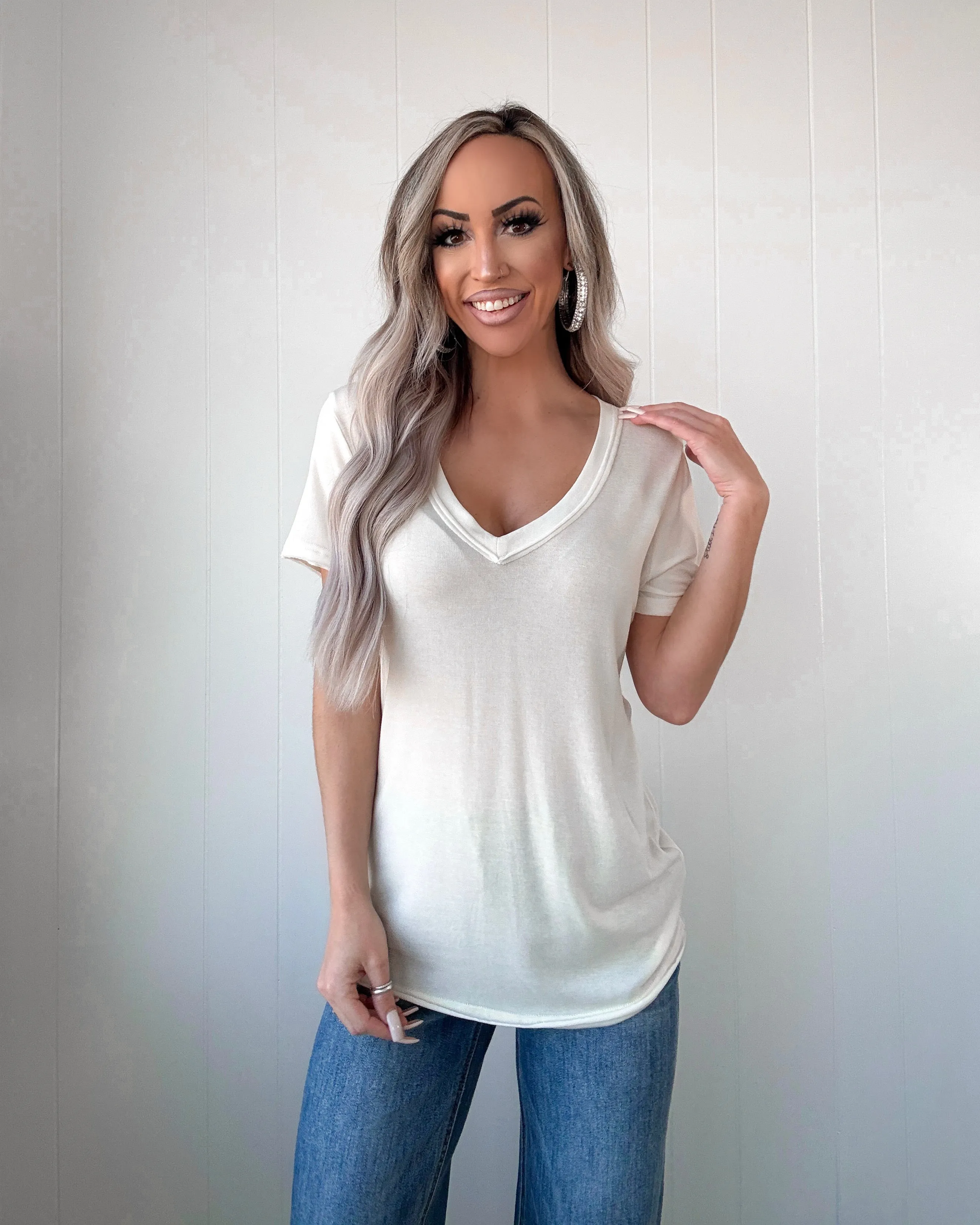Casual Bliss V-Neck Top - Cream
