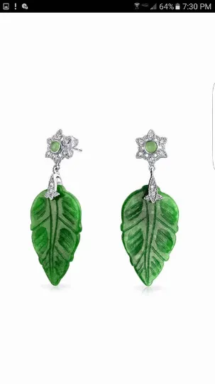 Certified Natural Jadeite Emerald A Jade HandCarved Pair of Leaf Jade Earrings with Gift Box