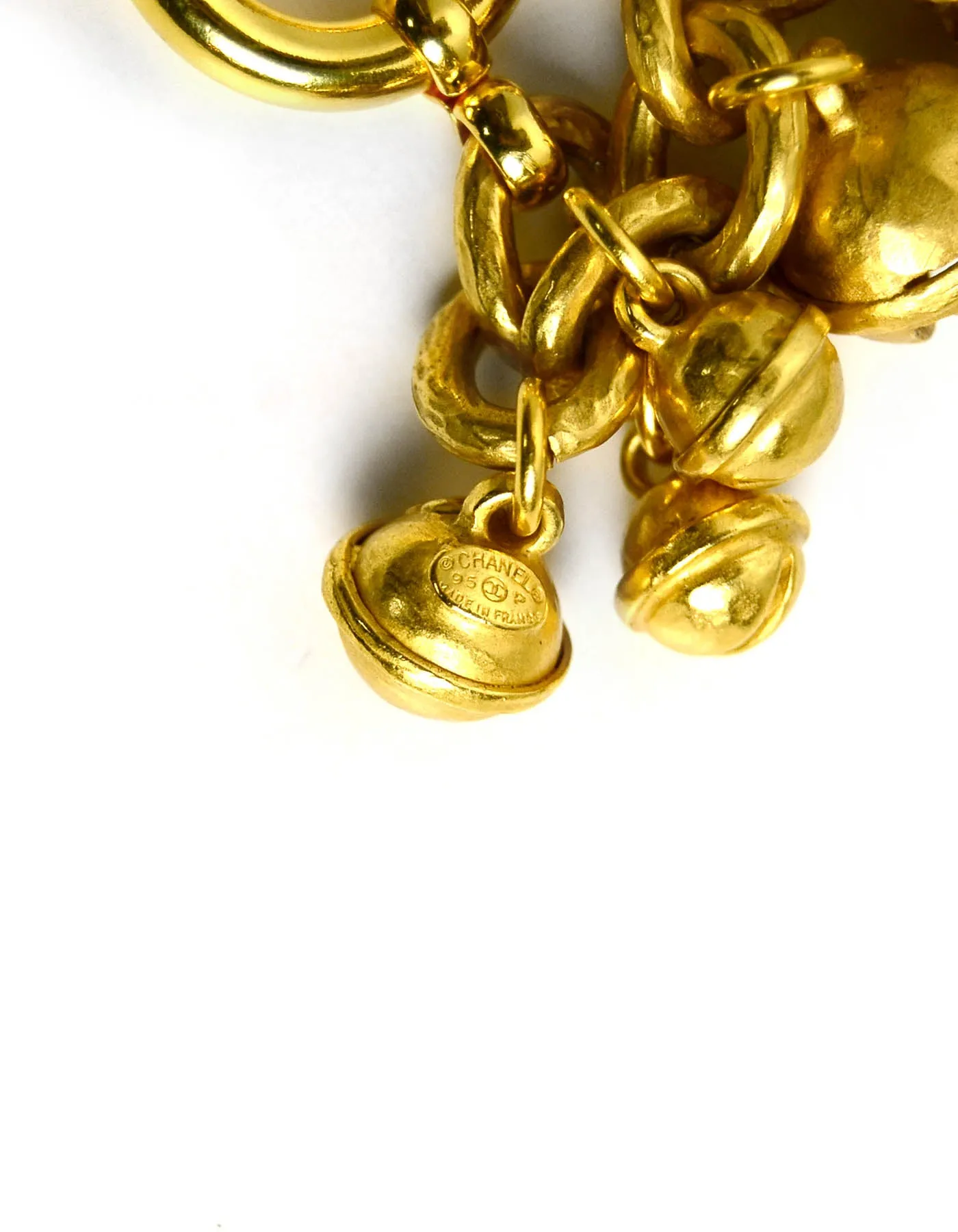 Chanel 1995 Iconic Vintage Gold CC Bell Charm Bracelet