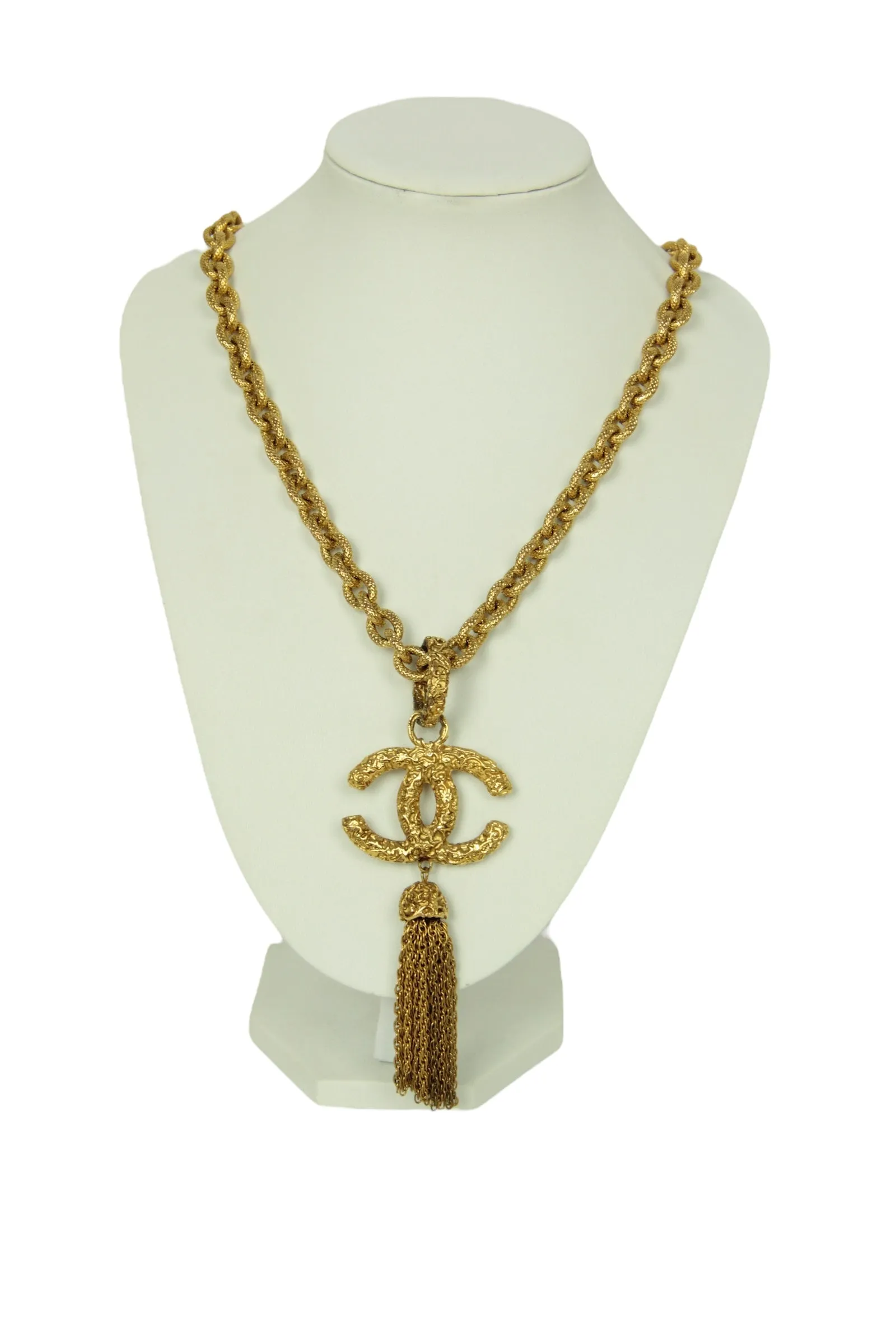 Chanel '90s Gold Vintage Textured CC Tassel Necklace