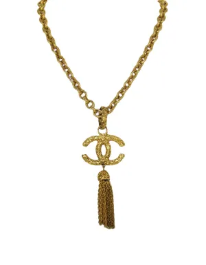 Chanel '90s Gold Vintage Textured CC Tassel Necklace