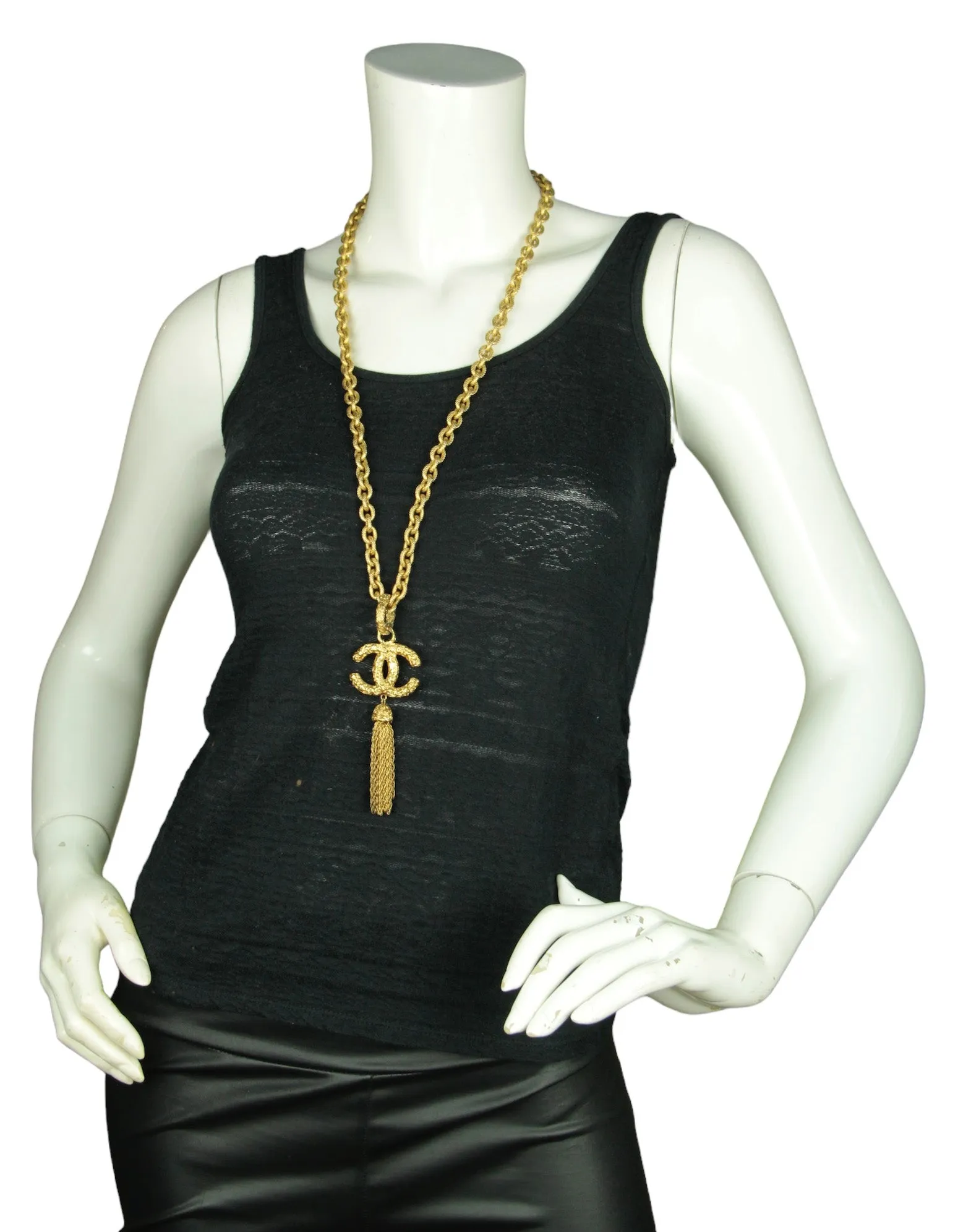 Chanel '90s Gold Vintage Textured CC Tassel Necklace