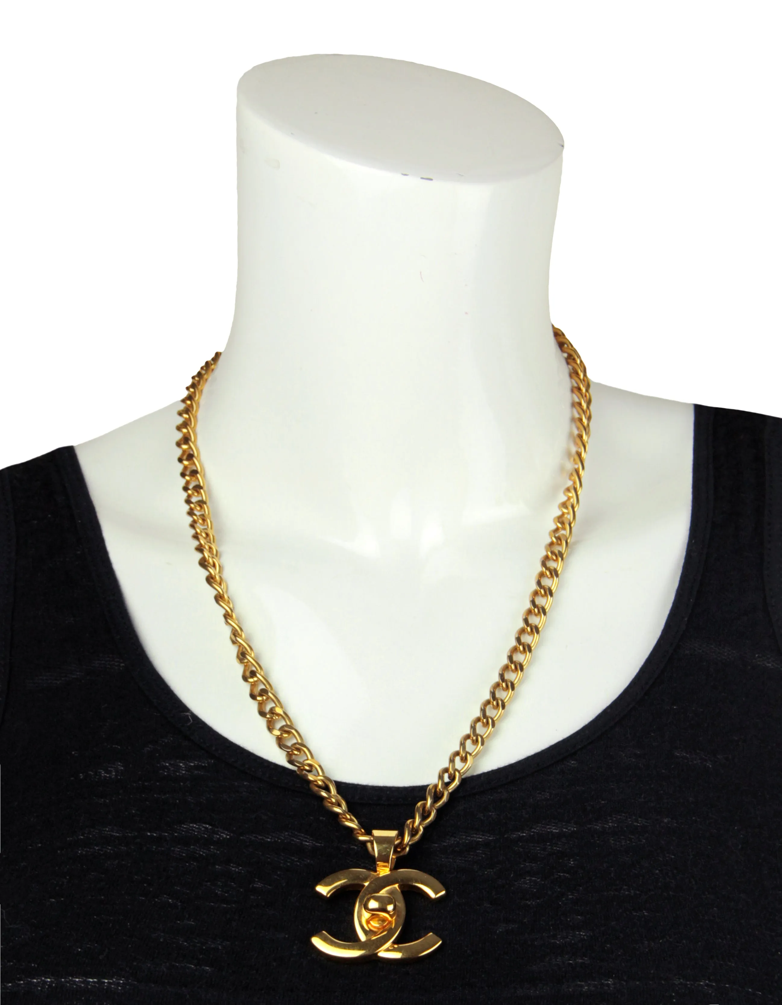 Chanel '90s Vintage Goldtone CC Twistlock 22" Necklace