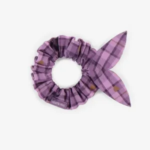 Chouchou mauve à carreaux, enfant  || Purple plaid scrunchie, child