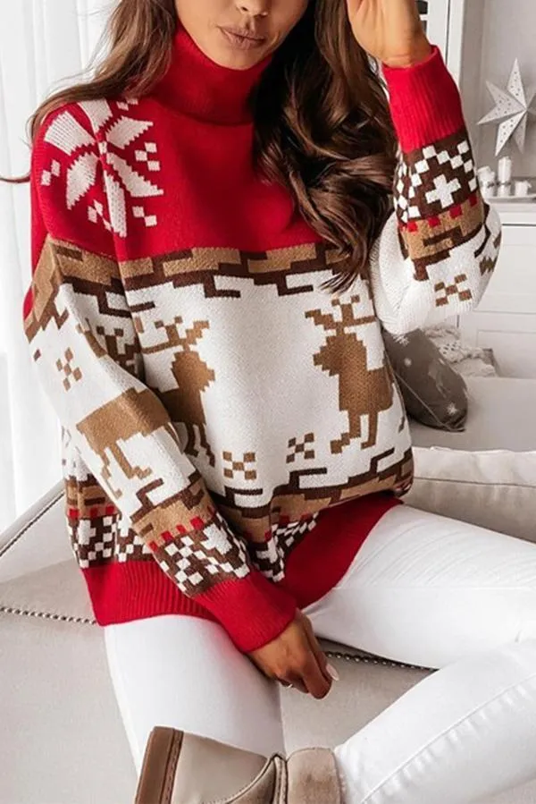 Christmas Turtleneck Elk Christmas Jacquard Knitted Sweater