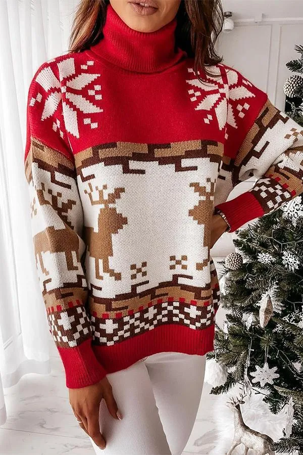 Christmas Turtleneck Elk Christmas Jacquard Knitted Sweater