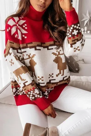 Christmas Turtleneck Elk Christmas Jacquard Knitted Sweater