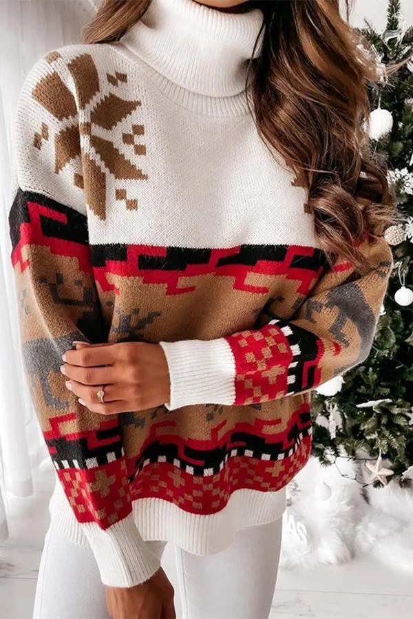 Christmas Turtleneck Elk Christmas Jacquard Knitted Sweater