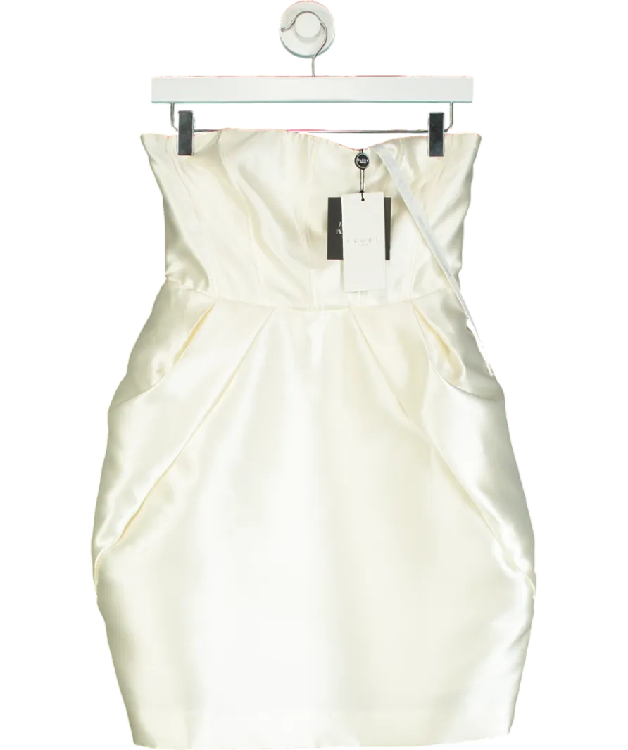 Club L Cream Ivory Bandeau Mini Dress With Tulip Skirt UK 8