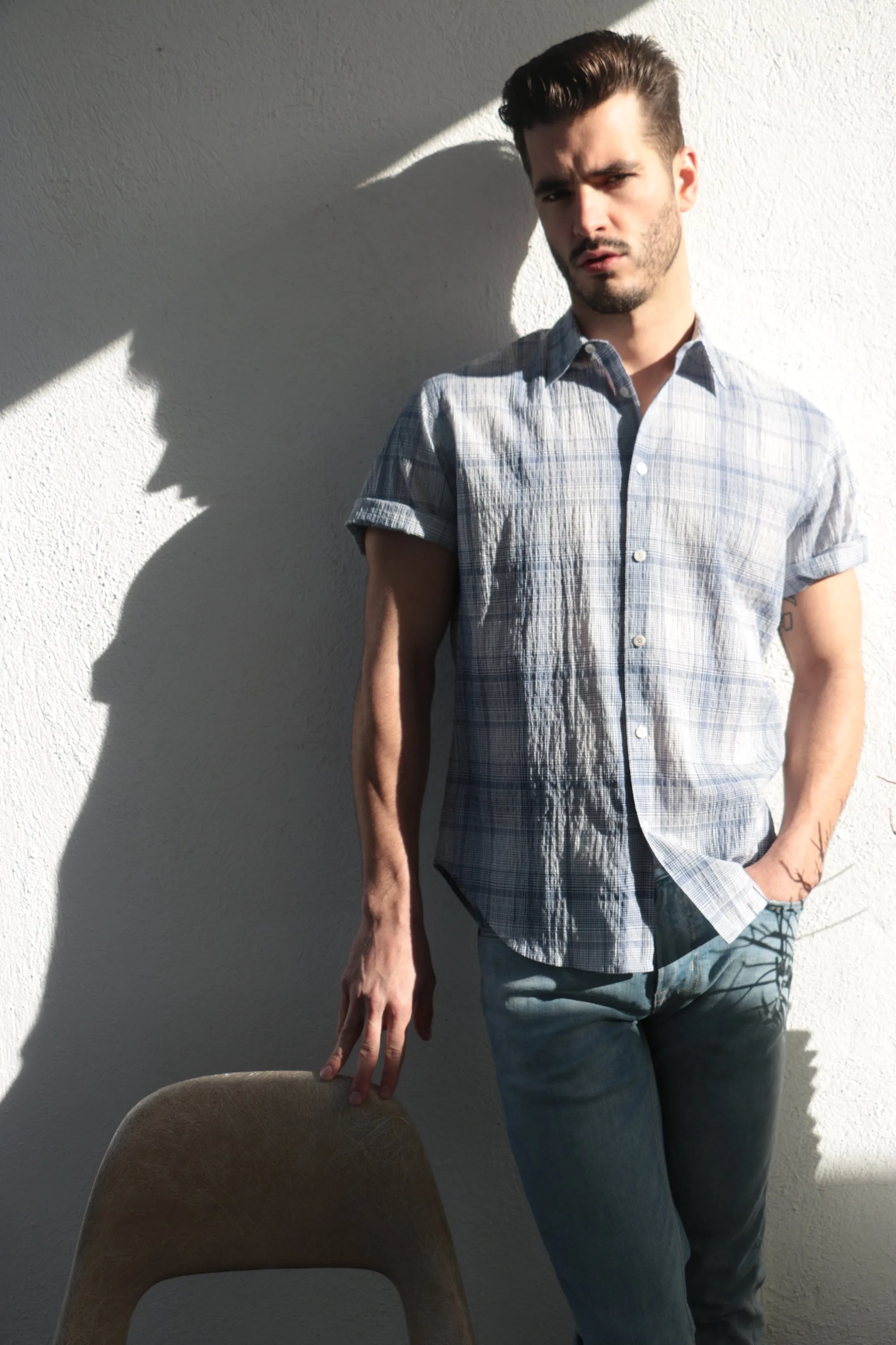 Coastaoro Newporter Seersucker Short Sleeve Shirt - Blue