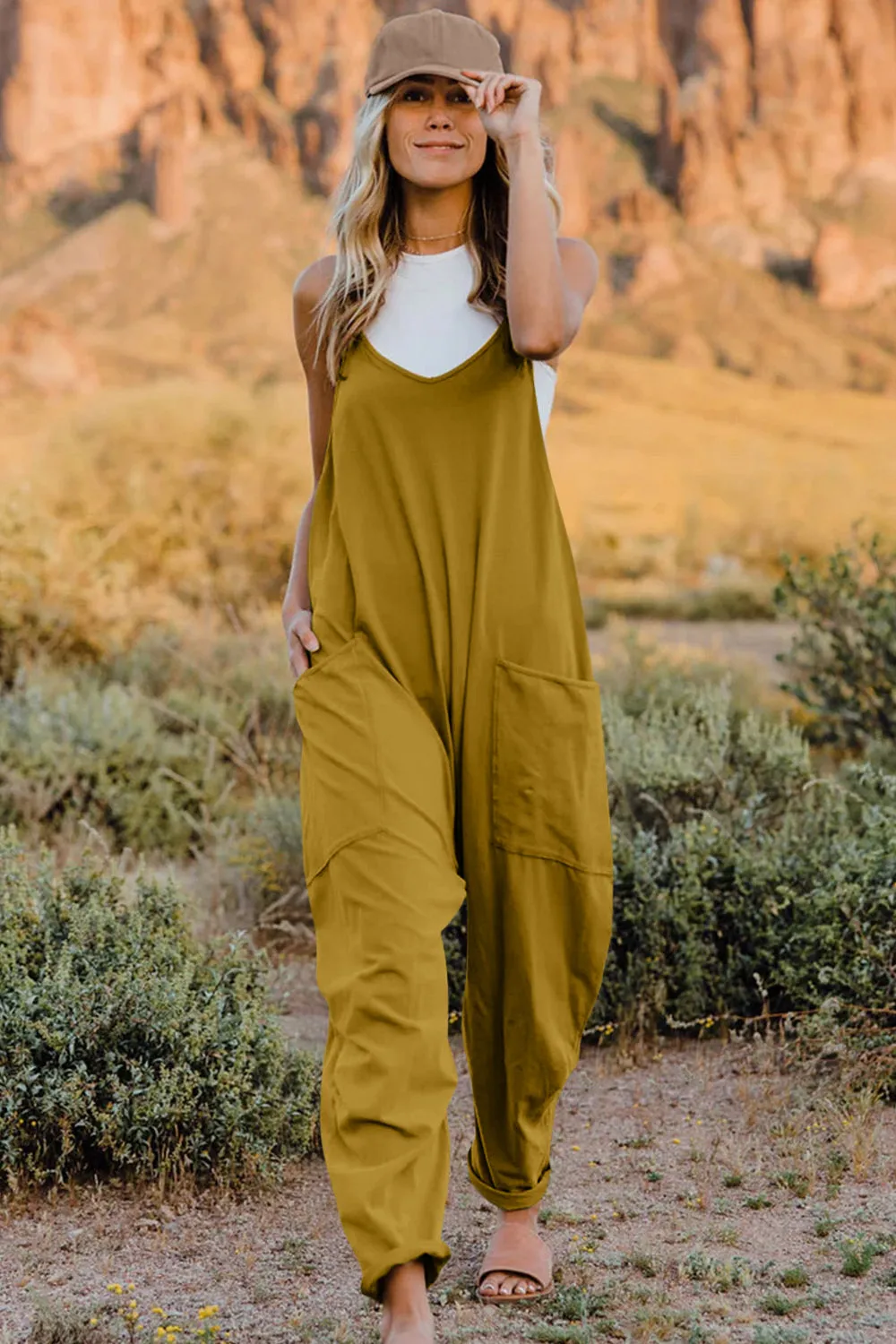 Cool Nights V-Neck Jumpsuit with Pockets- 6 Colors (Black, Army Green, Gray, Blue, Khaki, Navy)