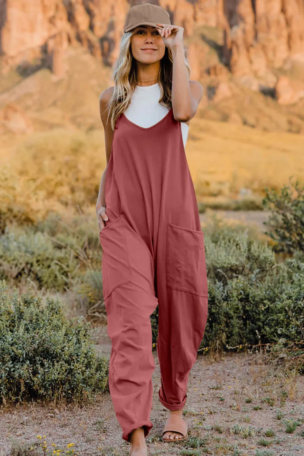 Cool Nights V-Neck Jumpsuit with Pockets- 6 Colors (Black, Army Green, Gray, Blue, Khaki, Navy)