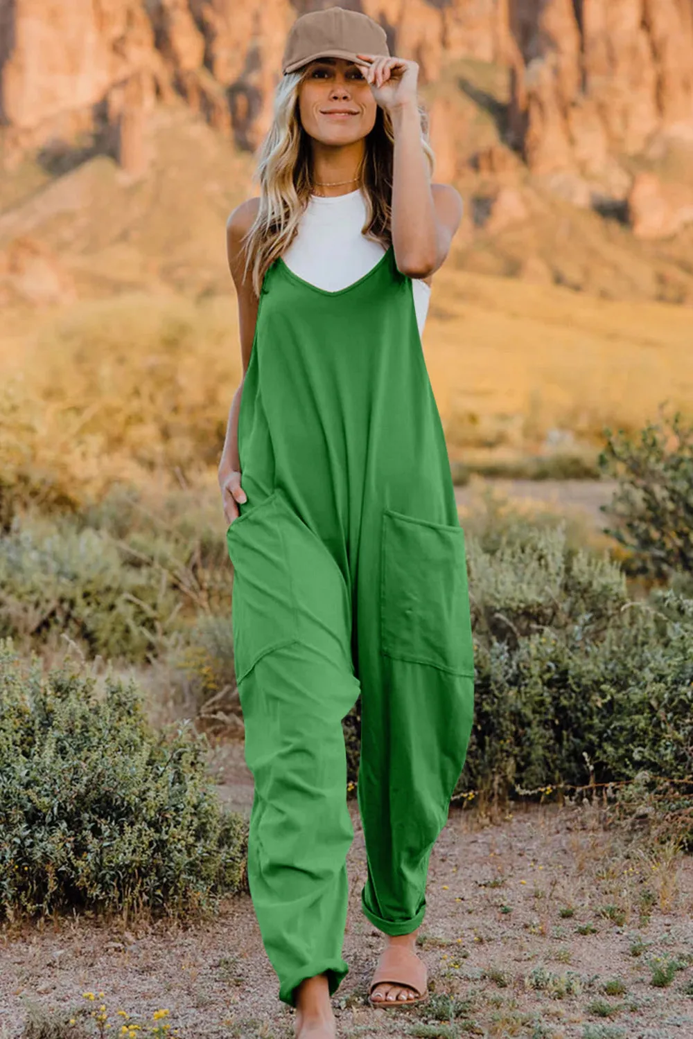 Cool Nights V-Neck Jumpsuit with Pockets- 6 Colors (Black, Army Green, Gray, Blue, Khaki, Navy)