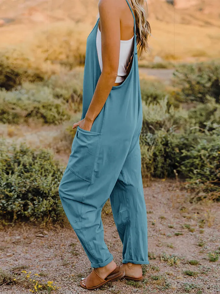 Cool Nights V-Neck Jumpsuit with Pockets- 6 Colors (Black, Army Green, Gray, Blue, Khaki, Navy)