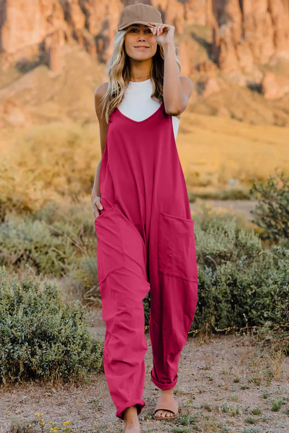 Cool Nights V-Neck Jumpsuit with Pockets- 6 Colors (Black, Army Green, Gray, Blue, Khaki, Navy)