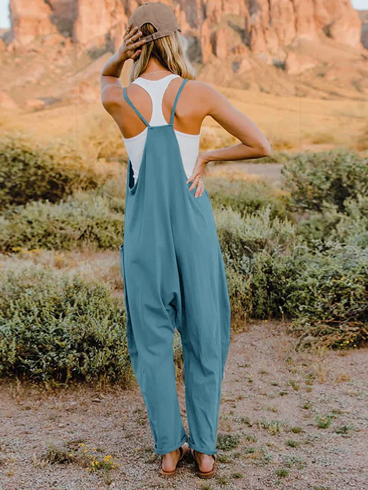 Cool Nights V-Neck Jumpsuit with Pockets- 6 Colors (Black, Army Green, Gray, Blue, Khaki, Navy)