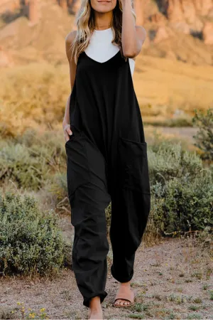 Cool Nights V-Neck Jumpsuit with Pockets- 6 Colors (Black, Army Green, Gray, Blue, Khaki, Navy)