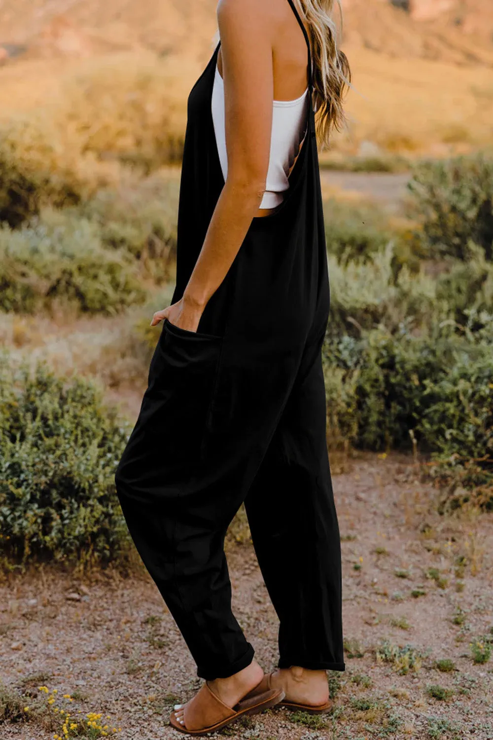 Cool Nights V-Neck Jumpsuit with Pockets- 6 Colors (Black, Army Green, Gray, Blue, Khaki, Navy)
