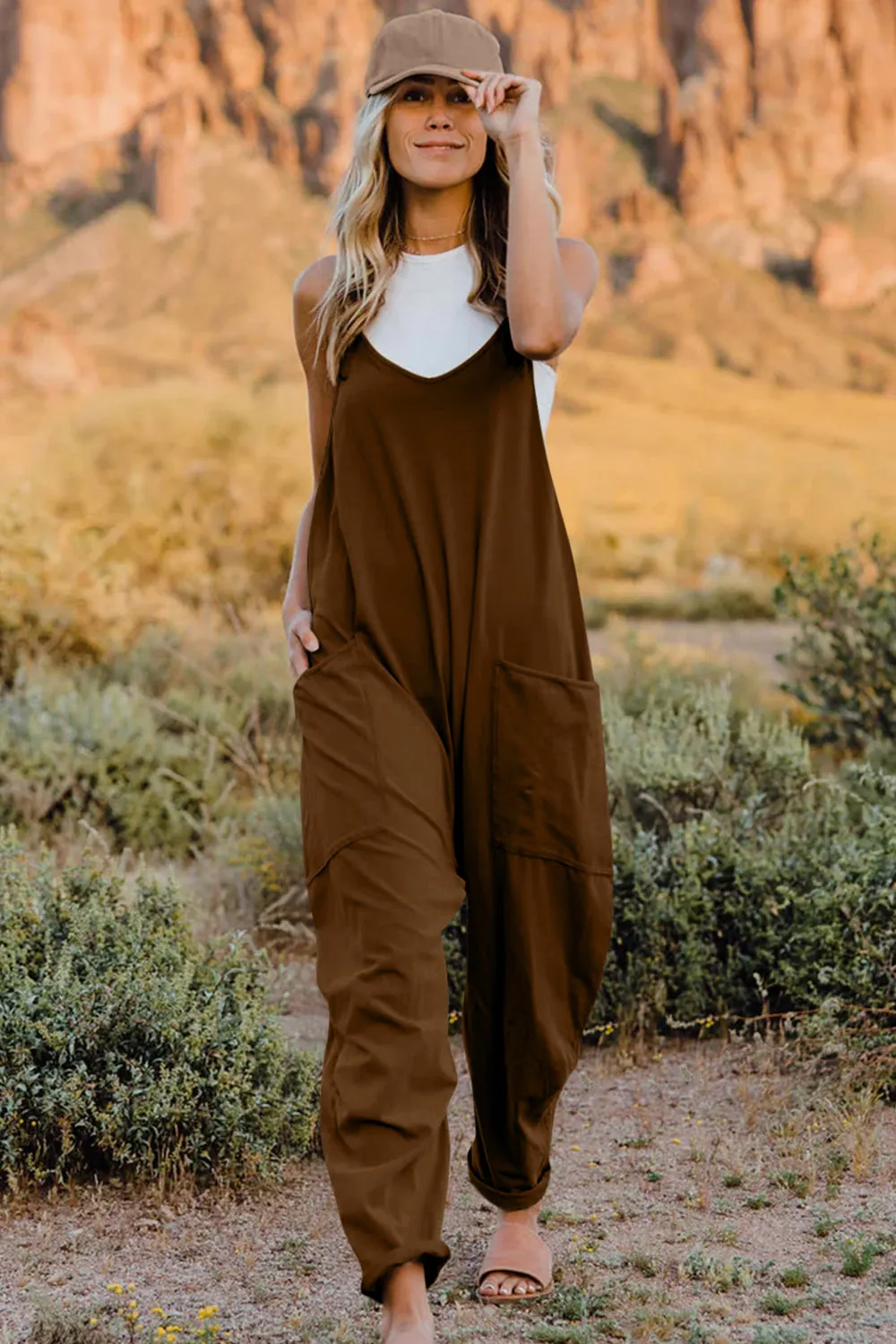 Cool Nights V-Neck Jumpsuit with Pockets- 6 Colors (Black, Army Green, Gray, Blue, Khaki, Navy)