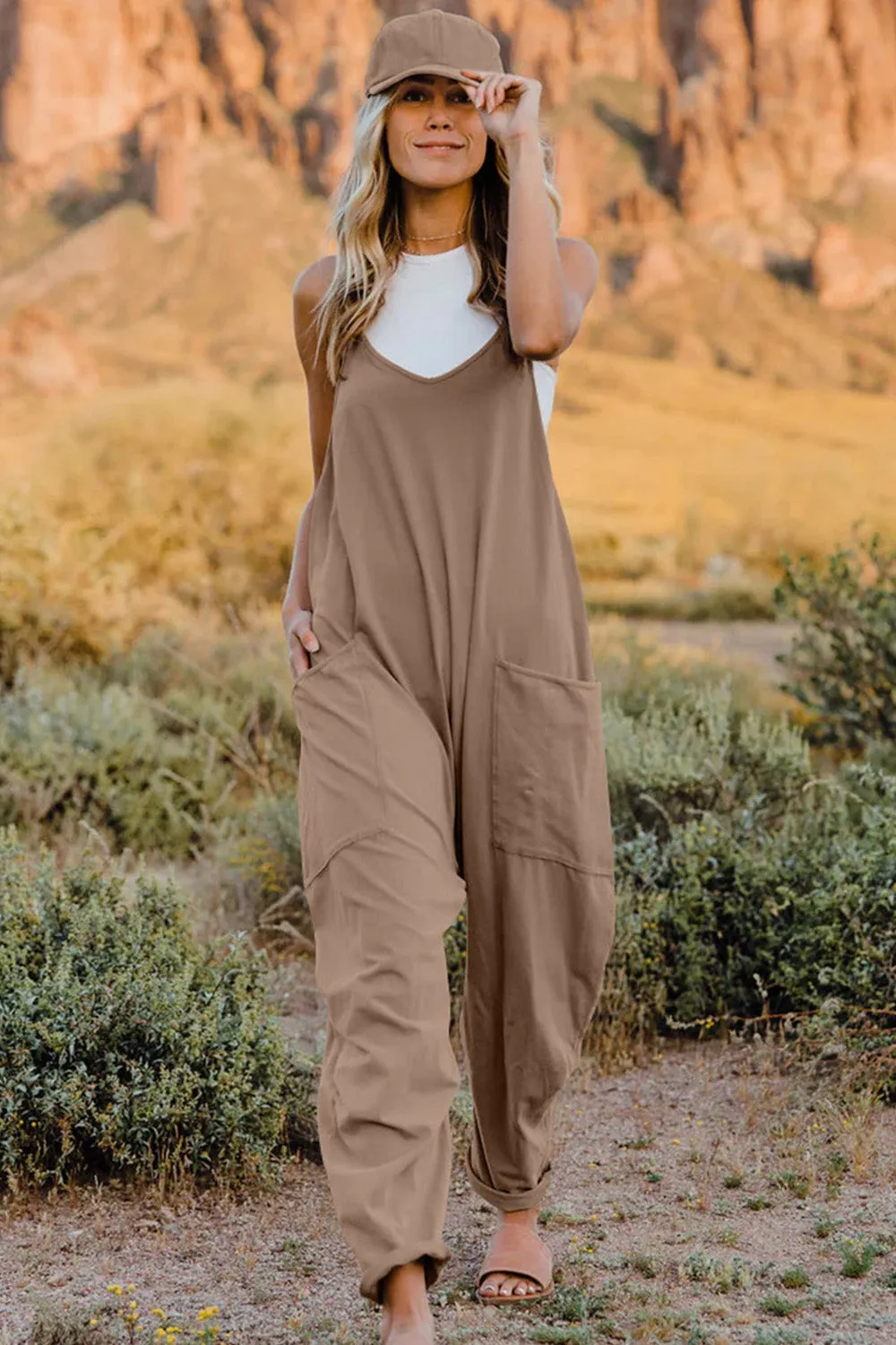 Cool Nights V-Neck Jumpsuit with Pockets- 6 Colors (Black, Army Green, Gray, Blue, Khaki, Navy)
