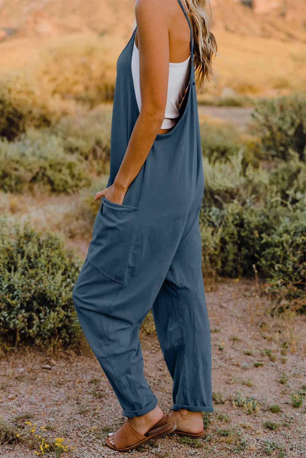 Cool Nights V-Neck Jumpsuit with Pockets- 6 Colors (Black, Army Green, Gray, Blue, Khaki, Navy)