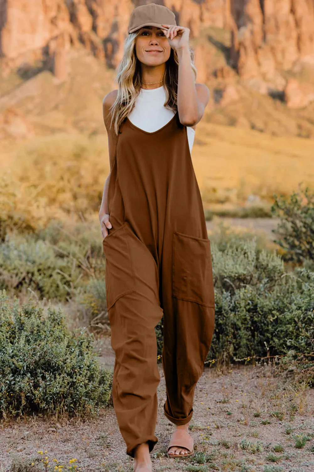 Cool Nights V-Neck Jumpsuit with Pockets- 6 Colors (Black, Army Green, Gray, Blue, Khaki, Navy)