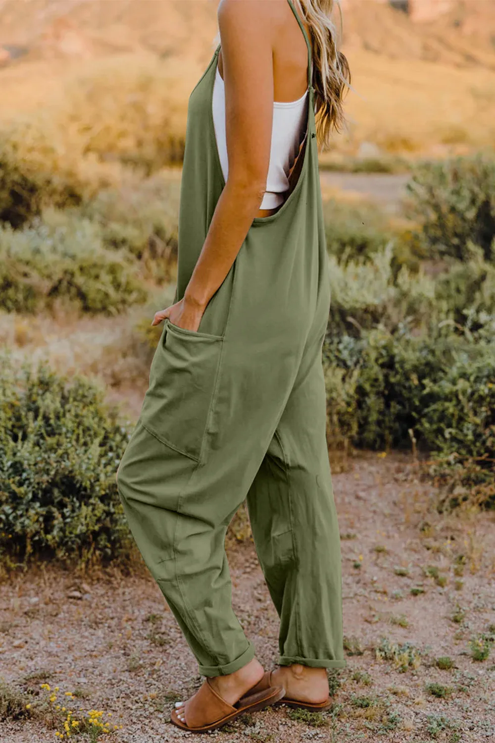 Cool Nights V-Neck Jumpsuit with Pockets- 6 Colors (Black, Army Green, Gray, Blue, Khaki, Navy)