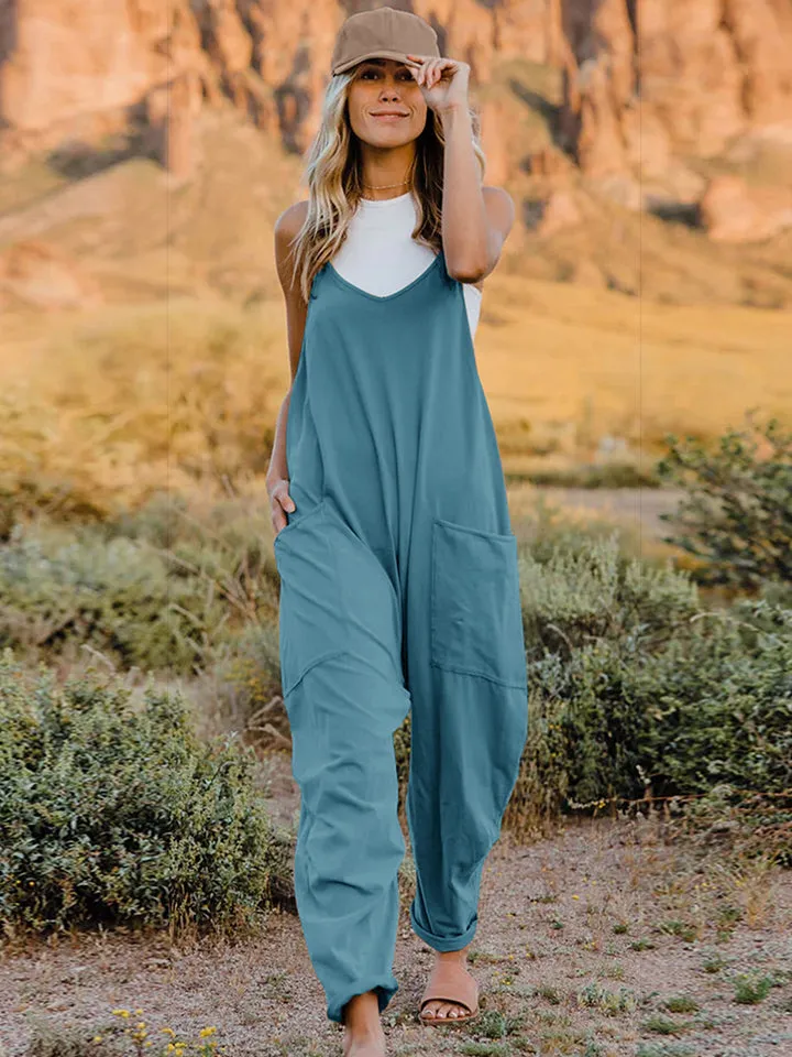 Cool Nights V-Neck Jumpsuit with Pockets- 6 Colors (Black, Army Green, Gray, Blue, Khaki, Navy)