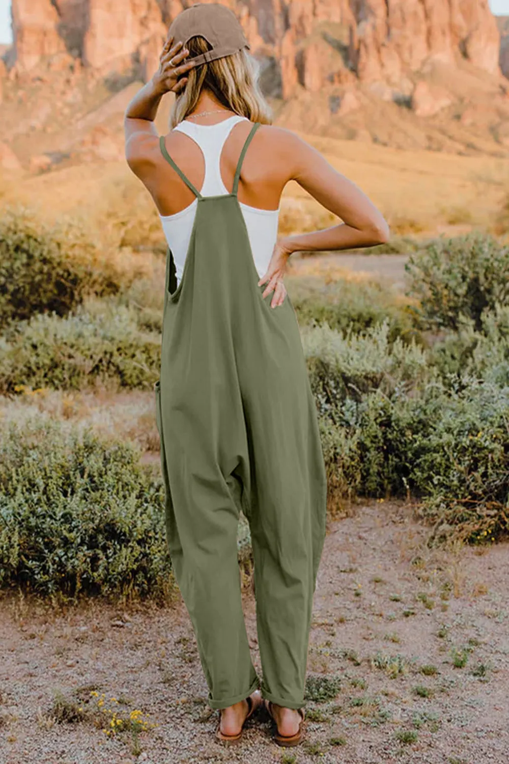 Cool Nights V-Neck Jumpsuit with Pockets- 6 Colors (Black, Army Green, Gray, Blue, Khaki, Navy)