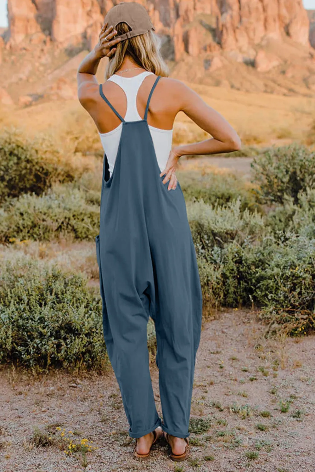 Cool Nights V-Neck Jumpsuit with Pockets- 6 Colors (Black, Army Green, Gray, Blue, Khaki, Navy)