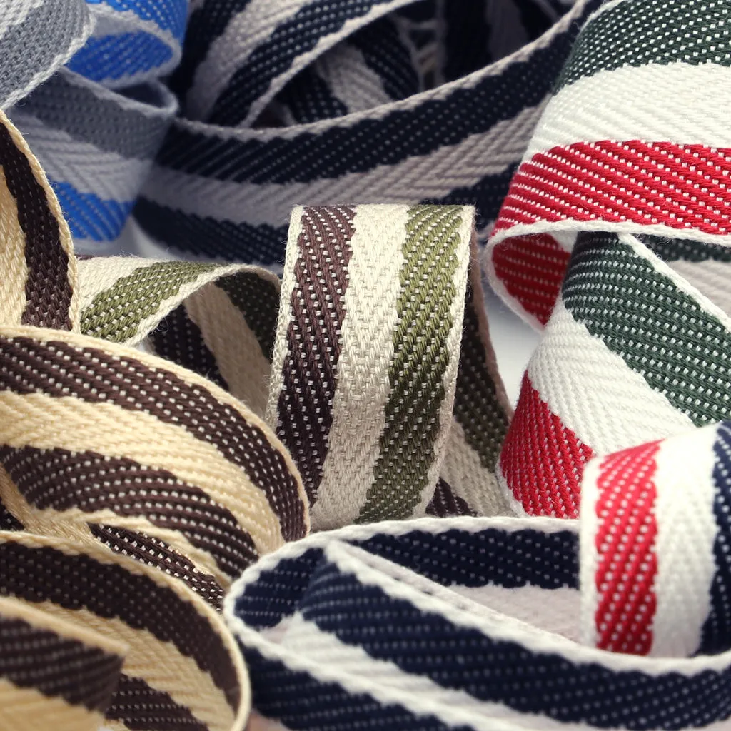 Cotton Stripe Herringbone Ribbon #04 Scarlet & Off White & Dark Green