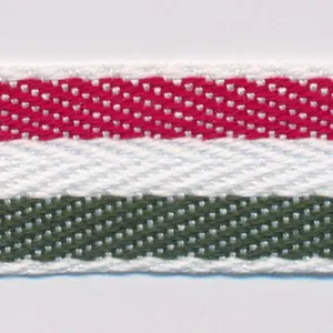 Cotton Stripe Herringbone Ribbon #04 Scarlet & Off White & Dark Green