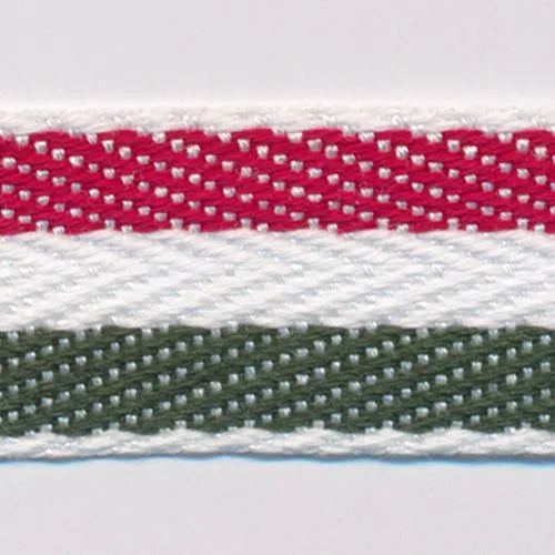 Cotton Stripe Herringbone Ribbon #04 Scarlet & Off White & Dark Green