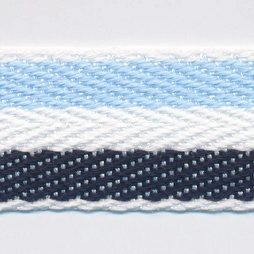 Cotton Stripe Herringbone Ribbon #06 Sherbet Blue & Off White & Night Blue