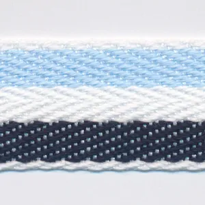 Cotton Stripe Herringbone Ribbon #06 Sherbet Blue & Off White & Night Blue