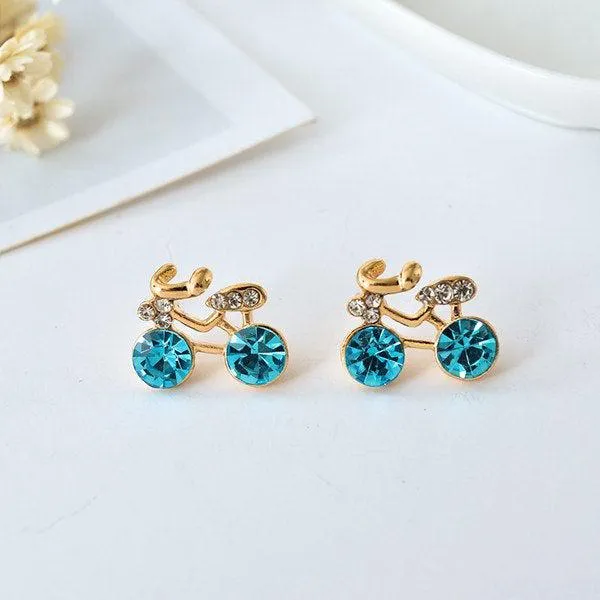 Cycolinks Golden Crystal Stud Bicycle Earrings