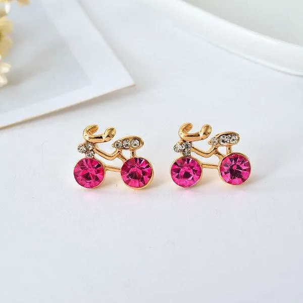 Cycolinks Golden Crystal Stud Bicycle Earrings