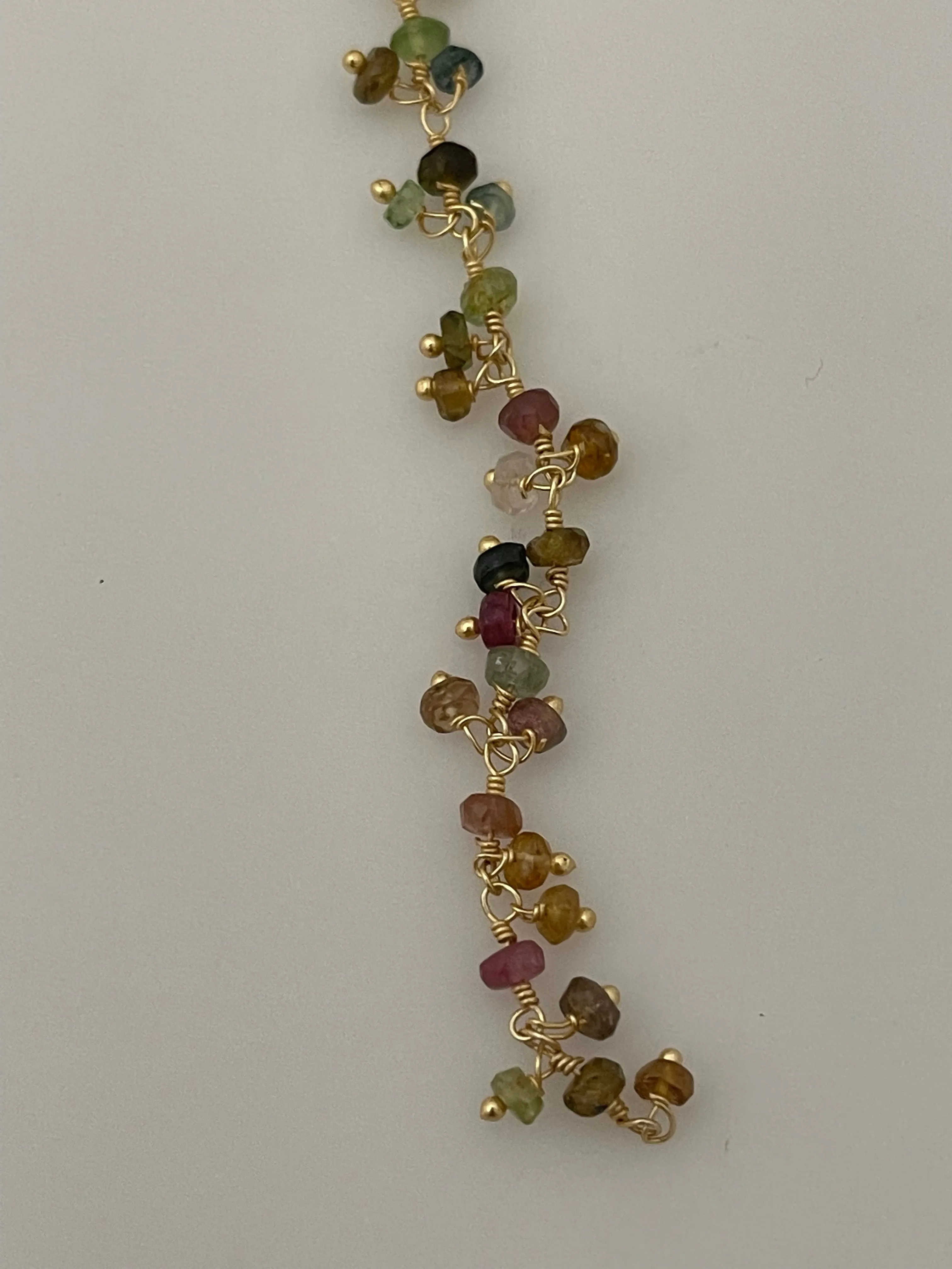 Dangling Natural Tourmaline Chain, Multi color Faceted Tourmaline Gemstone Chain 3mm Beaded Chain, Rosary Chain Jewelry Chain. 1 Foot.