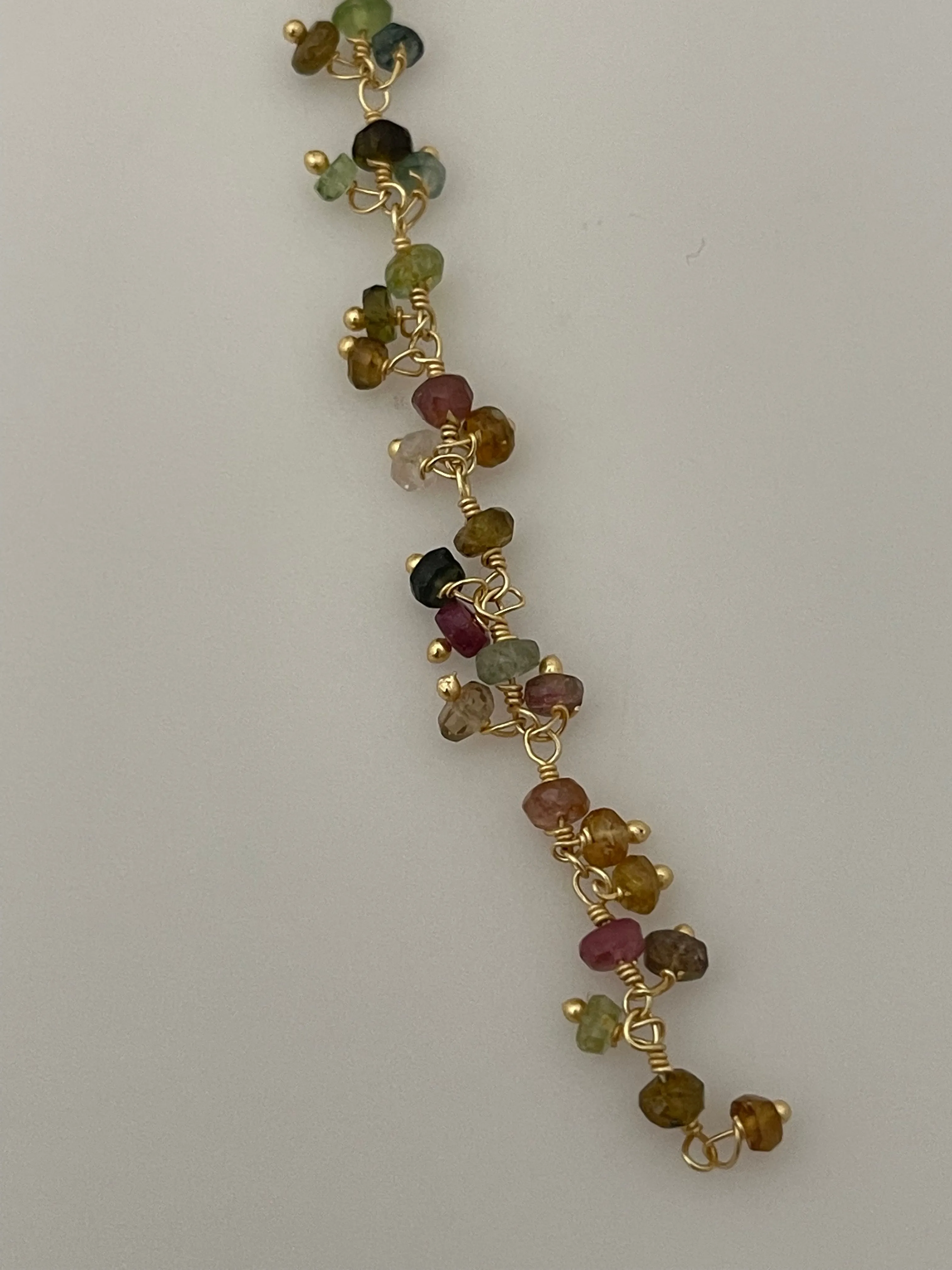 Dangling Natural Tourmaline Chain, Multi color Faceted Tourmaline Gemstone Chain 3mm Beaded Chain, Rosary Chain Jewelry Chain. 1 Foot.